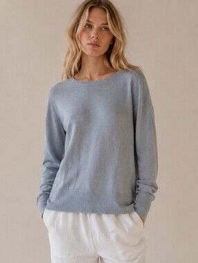 Baby Blue Cashmere Wool knit Sweater Crewneck Relax-fit Clean girl Minimalist